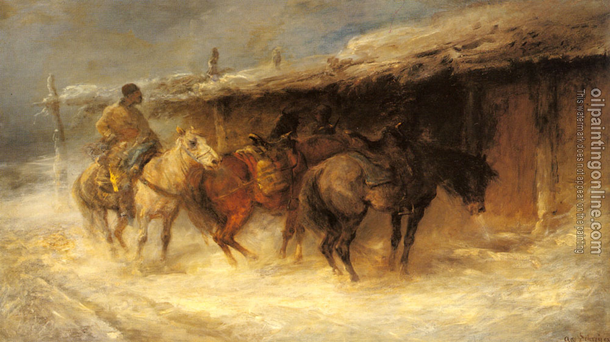 Emil Rau - Schreyer Adolf Wallachian Horseman In The Snow